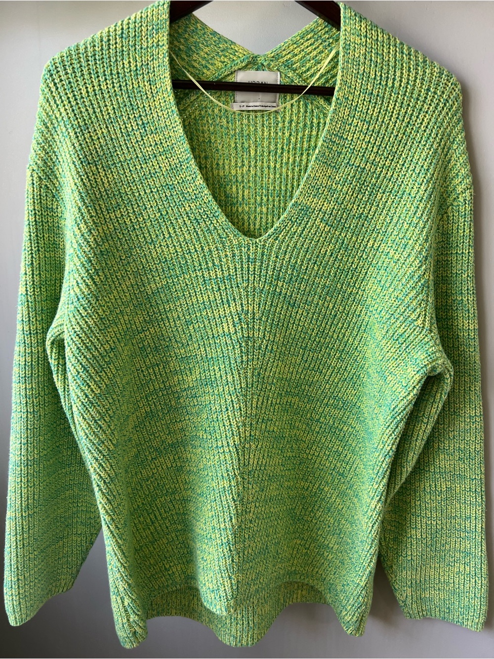 Urban Outfitters Green Yellow Speckled Marbled Knit V Neck Pullover Sweater S